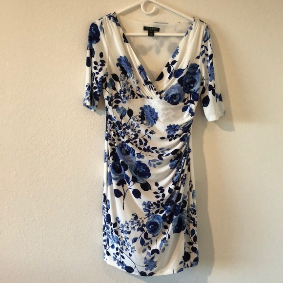 2/40$ Ralph Lauren white and blue floral dress - Picture 1 of 5